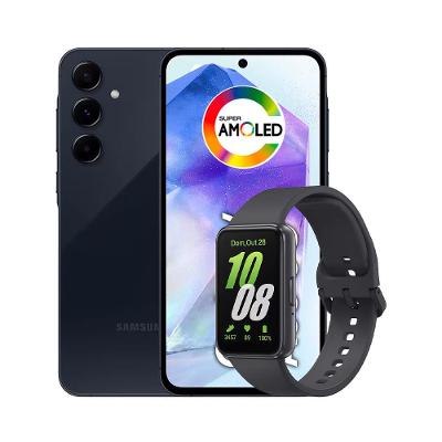 Smartphone Samsung Galaxy A55 5G 256GB Azul Escuro, 8GB RAM, Câmera Tripla Traseira de até 50MP e Tela Super AMOLED 6.6" + Galaxy Fit3 Grafite