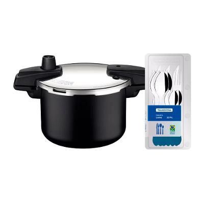Panela de Pressão Tramontina Arizona em Alumínio, Revestimento Starflon Max 4,5L – Preto + Faqueiro 12 Peças Leme com Lâminas em Aço Inox – Azul