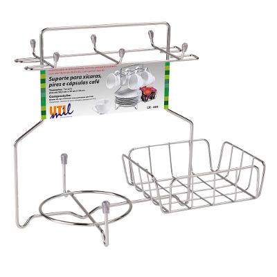 Suporte para Xícaras Pires Cápsulas Café Utimil Cromado com 6 Ganchos 25x19x29,5cm