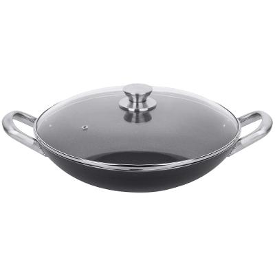 Frigideira Wok Multiflon Profissional em Alumínio com Revestimento Antiaderente 7 Camadas e Tampa de Vidro Temperado 34 cm - Grafite