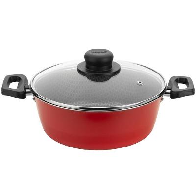 Caçarola Multiflon Essencial em Alumínio com Revestimento Interno Antiaderente e Tampa de Vidro com Saída de Vapor 24 cm – Vermelha