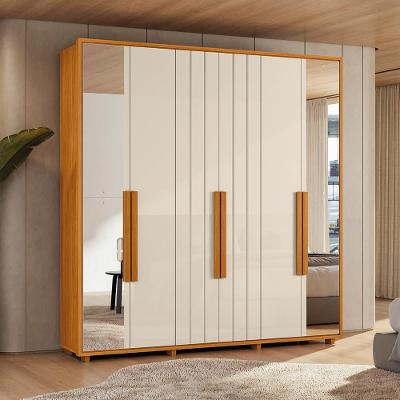 Guarda-Roupa Casal Madetec Portinari com Espelhos 6 Portas 4 Gavetas Ripado Angular Amortecimento Cabideiro Extensível