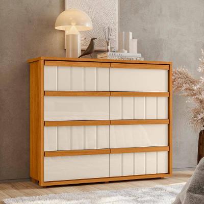 Cômoda 8 Gavetas Madetec Tarsila Corrediça Telescópica Ripado Angular Design Moderno