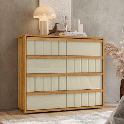 Cômoda 8 Gavetas Madetec Tarsila Corrediça Telescópica Ripado Angular Design Moderno