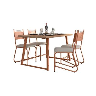 Conjunto de Mesa Jantar 4 Cadeiras Fabone Atlanta Aço Carbono Estofadas Corano Retangular 136x80