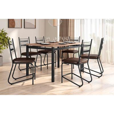 Conjunto Mesa Jantar 6 Cadeiras Fabone Kieve Aço Carbono Corano Cobre Mesa Retangular 136x80