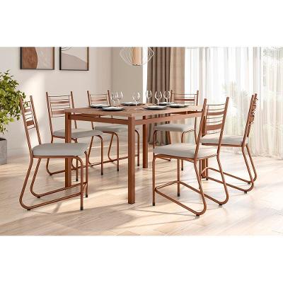 Conjunto Mesa Jantar 6 Cadeiras Fabone Kieve Aço Carbono Corano Cobre Mesa Retangular 136x80