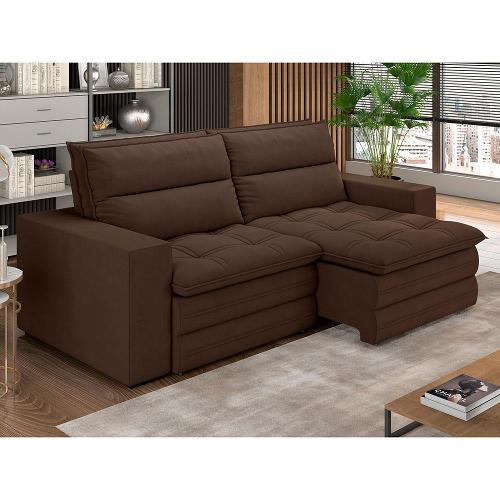 Sofá 4 Lugares Luizzi Colombo Retrátil e Reclinável, Revestido em Tecido Veludo Slim - 230cm largura