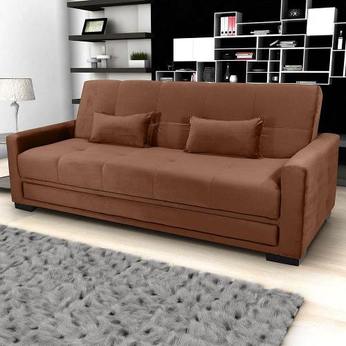 Sofá-Cama 3 Lugares Matrix Grazi Revestido em Tecido Veludo - 206cm de largura