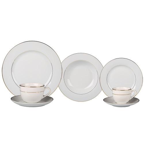 Aparelho de Jantar 42 Peças L`Hermitage Majesty em Porcelana - Branco/Dourado