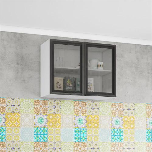 Armário Aéreo Bartira Rubi com 2 Portas de Vidro e 1 Prateleira - 80,1cm de largura