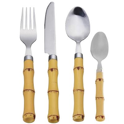 Faqueiro 24 Peças Wolff Bon Gourmet em Aço Inox com Cabo de Bambu - Prata/Amarelo
