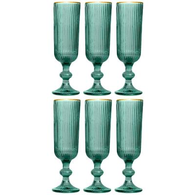 Conjunto de Taças L`Hermitage Cameratta em Vidro Verde com Borda Dourada 160ml - 6 Peças