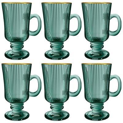Conjunto com 6 Xícaras L`Hermitage Irish Coffee Cameratta em Vidro com Borda Dourada 230ml - Verde