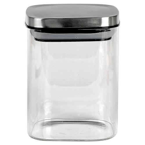Porta Mantimentos Quadrado Dynasty em Vidro Borossilicato com Tampa de Metal Prata – 800 ml