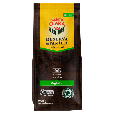 Café Torrado em Grãos Orgânico Santa Clara Reserva da Família Pacote de 250g