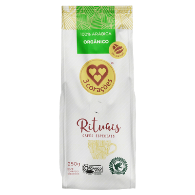 Café Torrado em Grãos Orgânico Rituais 3 Corações Pacote 250g
