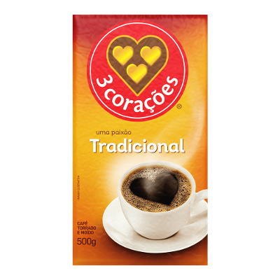 Café Torrado e Moído 3 Corações Tradicional a Vácuo 500g