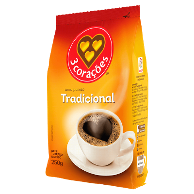 Café Torrado e Moído 3 Corações Tradicional Pacote 250g