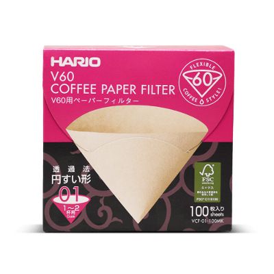 Filtro Natural para Hario V60 01 - 100 Unidades com Caixa