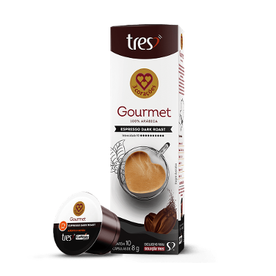 Cápsula de Café Espresso Gourmet Dark Roast TRES 3 Corações