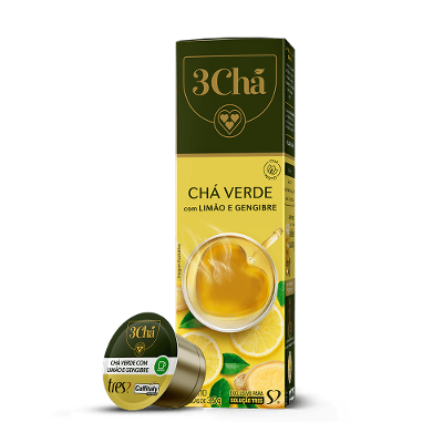Cápsula de Chá Verde com Limão e Gengibre TRES 3Chá