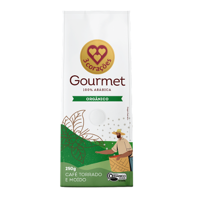 Café Torrado e Moído Orgânico Gourmet 3 Corações Pacote 250g