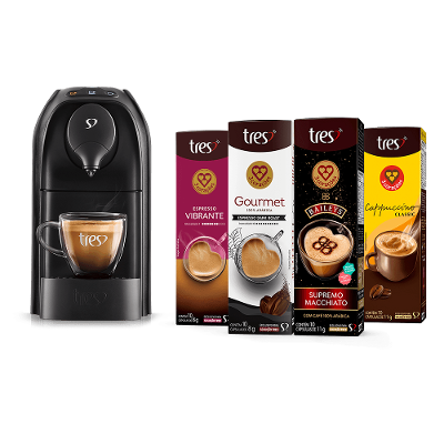 Kit Máquina Passione Preta 220V + 40 Cápsulas TRES