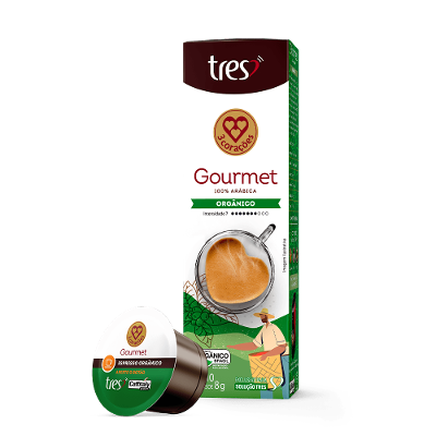Cápsula de Café Espresso Gourmet Orgânico TRES 3 Corações