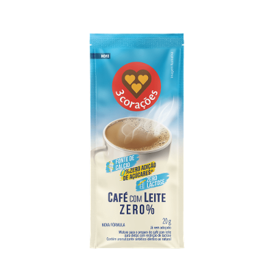 Café Com Leite Zero% 3 Corações 30 Sachês com 20g Cada