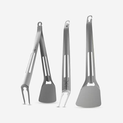 Conjunto de 2 Utensílios em Aço Inoxidável Espátula-garfo para Campismo