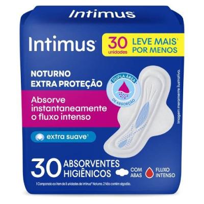 Absorvente Externo Intimus Noturno Cobertura Extra Suave Com Abas - 30 Unidades