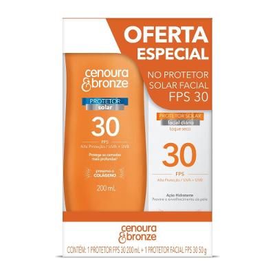 Kit Cenoura E Bronze Protetor Solar Corporal Fps30 200ml E Protetor Solar Facial Fps 30 50g