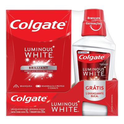 Kit Creme Dental Clareador Colgate Luminous White Brilliant Mint 70g + Enxaguante Bucal 250ml