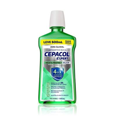 Enxaguante Bucal Cepacol Expert Menta Protect Com Flúor Sem Álcool Pague 350ml Leve 500ml