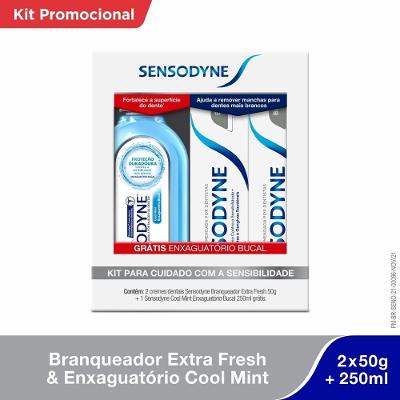 Kit Sensodyne Creme Dental Branqueador Extra Fresh 2 Unidades Grátis Enxaguatório Bucal 250ml