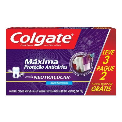 Kit Creme Dental Colgate Máxima Proteção Anticáries Neutraçúcar 70g Leve 3 Pague 2