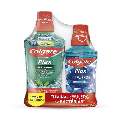 Promo Enxaguante Bucal Colgate Plax Fresh Mint 500ml + Plax Ice Fusion 250ml Leve Mais Pague Menos