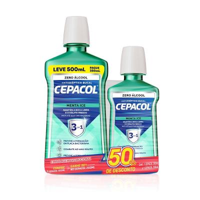 Kit Enxaguante Bucal Cepacol Menta Ice Sem Álcool 750ml