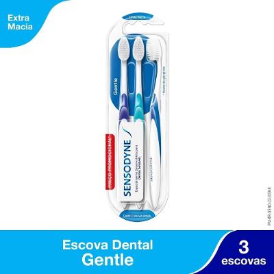 Kit Promocional Escova De Dente Para Dentes Sensíveis Sensodyne Gentle Com 3 Unidades