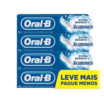 Creme Dental Oral-b Extra Branco Com Bicarbonato 70g Com 4 Unidades