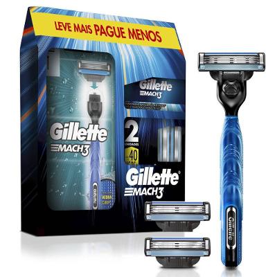 Kit Aparelho De Barbear Gillette Mach3 Aqua Grip Regular + 3 Cargas