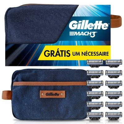 Kit Carga Para Aparelho De Barbear Gillette Mach3 12 Unidades Gratis Necessaire