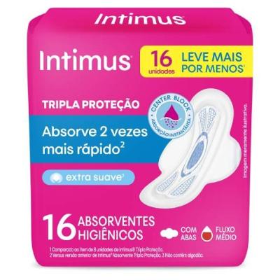 Absorvente Externo Intimus Tripla Proteção Suave Com Abas Leve 16 Pague 14