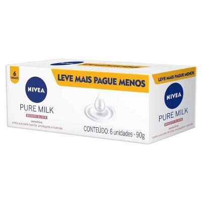 Kit Sabonete Em Barra Nivea Pure Milk Sensitive Promo 6 Unidades 90g Cada