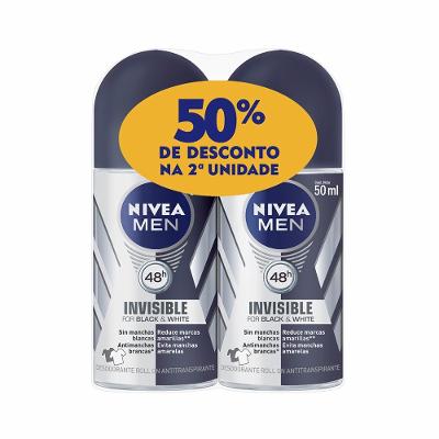 Kit Desodorante Nivea Roll Black White Masculino - 50% Na Segunda Unidade