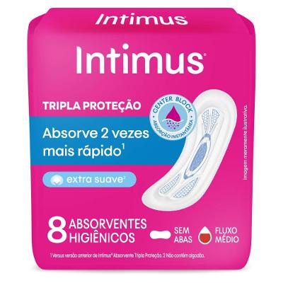 Absorvente Externo Intimus Tripla Proteção Suave Sem Abas Com 8 Unidades