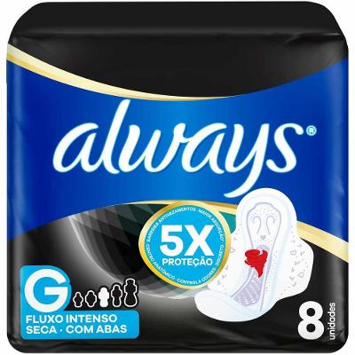 Absorvente Always Noturno Tamanho G Seca Com Abas 8 Unidades