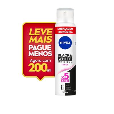 Desodorante Aerosol Nivea Invisible Blackwhite Clear Feminino Promocional 200ml