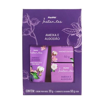 Kit Panvel Instantes Ameixa E Algodão Com 1 Creme Mãos 30g + 2 Sabonetes Barra 50g